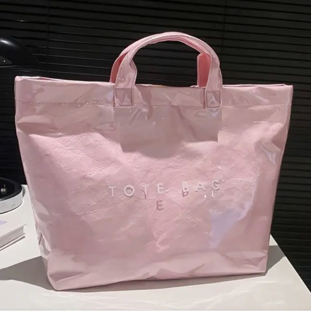 Baby Pink Vinyl Covered Paper Bag Stylish Tote Bag